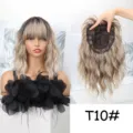 European human hair top topper wavy curly hairpiece bangs clip in hair extension - T10