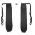 Lange ste Haren paardenstaart extensie met klittenband wikkelontwerp, 1B zwarte kleur. - 1B Stijl