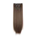 Synthetic long straight brown clip-in hair extensions set, 7 pieces 16 clips daily use. - Dark Brown Mixed Medium Brown