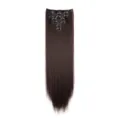 Dark brown synthetic straight hair extension detail, 16 clips 7 pieces set, natural look. - Dark Brown