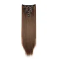 Long straight hair extensions 16 clips synthetic brown hair pieces for women daily wear - Dark Brown Mixed Brown