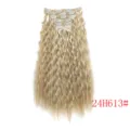 Detailed showcase of 6-piece clip-in wavy curly hair extensions in 24H613# blonde shade. - 24H613#