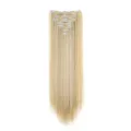Long straight blonde hair extensions clip in 7 pieces set synthetic hair for women styling - Blonde Highlighted