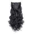 Schwarze wellige Clip-in Haarverlängerung lange lockige Haarteile mit sicheren Clips. - 1b