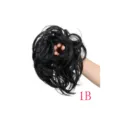 Synthetic messy curly hair bun extension, 1B dark black color, fluffy high temperature fiber. - 1b