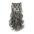 Lange lockige Clip in Haarverlängerung synthetische wellige Haarteile schwarz weiss Perücke - 1BH613#