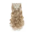 Lange lockige Clip-in Haarverlängerung blond synthetisches Wellen Haarstück Detailansicht - 22H613#