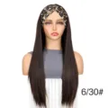 Detail shot of long straight synthetic wig featuring a stylish leopard print headband. - 6/30# + Leopard Headband