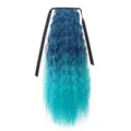 Estensione per capelli a coda di cavallo riccia lunga blu con nastro nero variante - Verde Pavone Sfumato