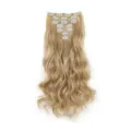 Lange gewellte blonde Clip-in Haarverlängerung mit Metallclips, lockiges Haarteil. - 27M613# Honigblond