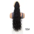 Long curly synthetic ponytail wig water wave drawstring hair extension for daily fashion style. - Natural Black