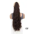 Long wavy ponytail synthetic hair extension drawstring curly wig 4# color hairpiece - Dark Brown