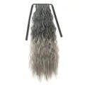 Extension per capelli ricci sintetici lunghi con nastro nero in stile sfumato grigio. - Nero Grigio Nonna Scuro Ombré