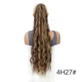 Long wavy ponytail synthetic hair extension 4H27 color water wave drawstring ponytail 80cm - Brown Highlight