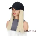 Synthetische Perücke Baseball Cap lang glatte Haarverlängerung Mütze schwarz blond Damen - 24M613# Strähnchen