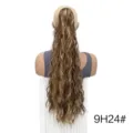 Long curly ponytail synthetic hair extension water wave drawstring wig for women daily wear - Honey Brown Blonde