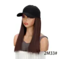 Schwarze Baseballkappe mit langem glatten dunkelbraunen Haarteil, praktische 2-in-1-Modell. - 2M33# Dunkles Rotbraun