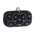Zwarte kralen avondtas clutch met fonkelende strass steentjes en elegant hart bloem patroon. - Zwart