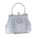 Vintage kralen avondtas met bloemenborduurwerk, elegante zilveren clutch voor dames. - Zilver