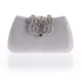 Elegant silver rhinestone evening clutch bag with sparkly glitter finish and crystal clasp. - Silver