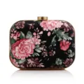 Bloemenprint hardcase clutch tas voor dames, elegante avondtas handtas met goudkleurig montuur. - Roze