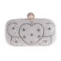 Elegante parel clutch tas met sprankelende strass steentjes en hart ontwerp voor feestjes. - Wit