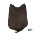 Long V-shaped one-piece hair extension dark brown clip in synthetic wavy hair piece. - Highlight Brown (H6#)