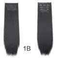 Synthetic straight hair extensions clip-in four piece set natural black hair pieces. - Natural Black (1B)