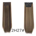 Synthetic straight hair extensions detail view, clip-in design with highlighted brown color. - Highlighted Brown (2H27)