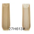 Synthetic clip-in straight hair extensions detail view, 4-piece set in 27H613 shade. - Light Golden Highlight (27H613)