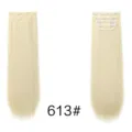 Detailed view of 613 bleach blonde synthetic clip in straight hair extensions set for women. - Light Blonde (613)