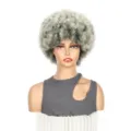 Short afro curly wig grey fluffy synthetic hair wig for women daily party use new fashion - 1B/613#
