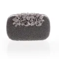 Zwarte strass avondtas, elegante glimmende hardcase clutch met kristallen bloemsluiting. - Zwart