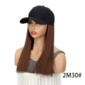 Schwarze Baseballkappe mit langem braunen glatten Haar, synthetische Perückenhut. - 2M30# Mittelbraun