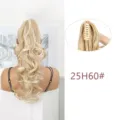 Mooie blonde gemêleerde lange golvende paardenstaart pruik met haarklem voor vrouwen. - 25H60#