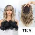 Gradient water wave hair topper with bangs, T15# color synthetic hairpiece for women - T15