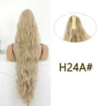 Lange blonde gewellte Klappklammer Pferdeschwanz Haarverlängerung, flauschige synthetische Perücke. - H24A# Goldblond