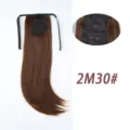 Langer glatter Zopf Haarverlängerung, Farbe 2M30#, Wickelband Kunsthaar Pferdeschwanz. - 40CM / 2M30# Hellbraun Strähnchen
