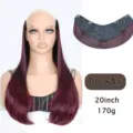 V-shaped one piece clip in hair extension long layered synthetic wig 20 inch 170g burgundy - T118A# Dark Red Ombre