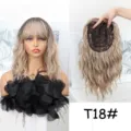 European American top hairpiece synthetic wavy wig with bangs gradient color hair topper - T18