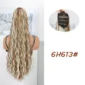 Synthetische lange wellige Kordelzug Pferdeschwanz Peruecke fuer Damen naturgetreues Haar - Braune Blonde Strähnen (6H613#)