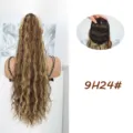 Synthetic drawstring high ponytail wig long water wave curly hair extensions for women - Golden Brown (9H24#)