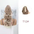 Extension de queue de cheval griffe synthétique ondulée avec mèches blondes cheveux longs - T12#