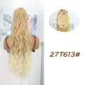 Synthetic blonde ombre wavy drawstring ponytail wig for women, long curly hair style. - Ombre Blonde (27T613#)