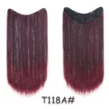 V-shaped one-piece straight hair extension with colorful tinsel, clip-in wine red synthetic hair. - Color T118A#