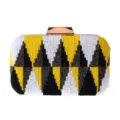 Handgemaakte kralen clutch avondtas met een stijlvol geometrisch patroon in kleur. - Geel