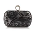 Elegante pailletten avondtas clutch met glinsterende strass ring handvat voor dames. - Grijs