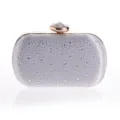 Close-up detail van een zilveren strass avondtas clutch met prachtige kristallen edelsteen sluiting. - Zilver