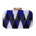 Handgemaakte kralen clutch avondtas met geometrisch patroon en metalen sluiting. - Blauw