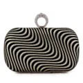 Dames avondtas clutch met golven patroon en strass ring sluiting voor feestje. - Goud
